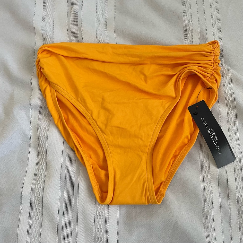 Carmen Marc Valvo High Waisted Ruched Saffron Yellow Bikini Bottoms NWT